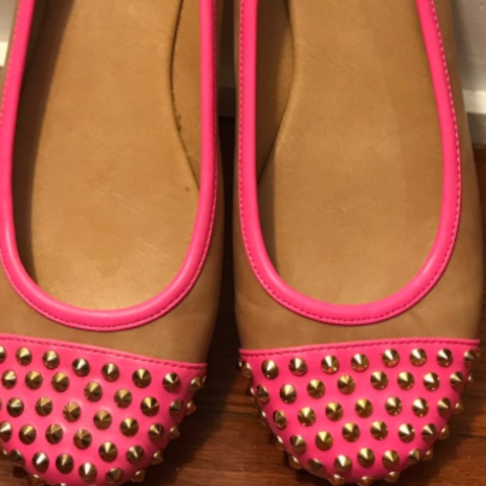 Candies ballet flats. Hot pink, tan, gold spikes.0